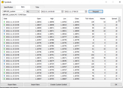 MT5 Bar Import Window