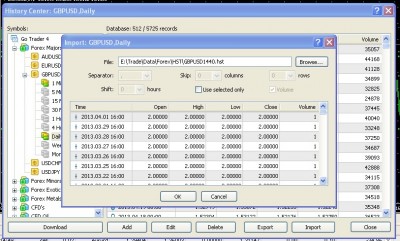 Screenshot of import