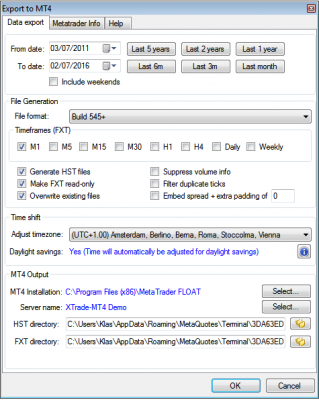 Settings of Tickstory export